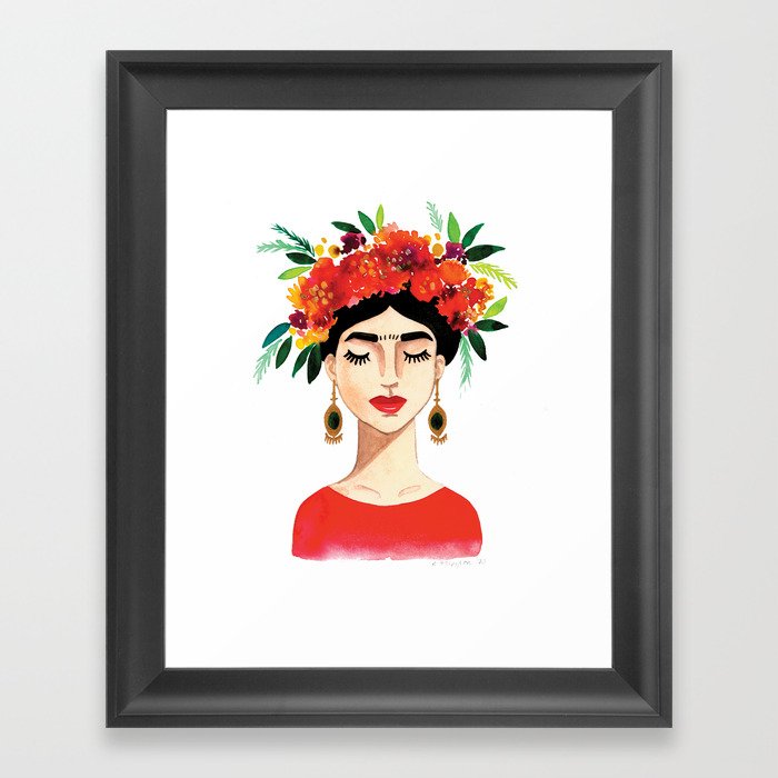 Floral Frida - Red Framed Art Print