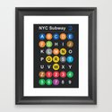 New York City subway alphabet map, NYC, lettering illustration, dark version, usa typography Framed Art Print
