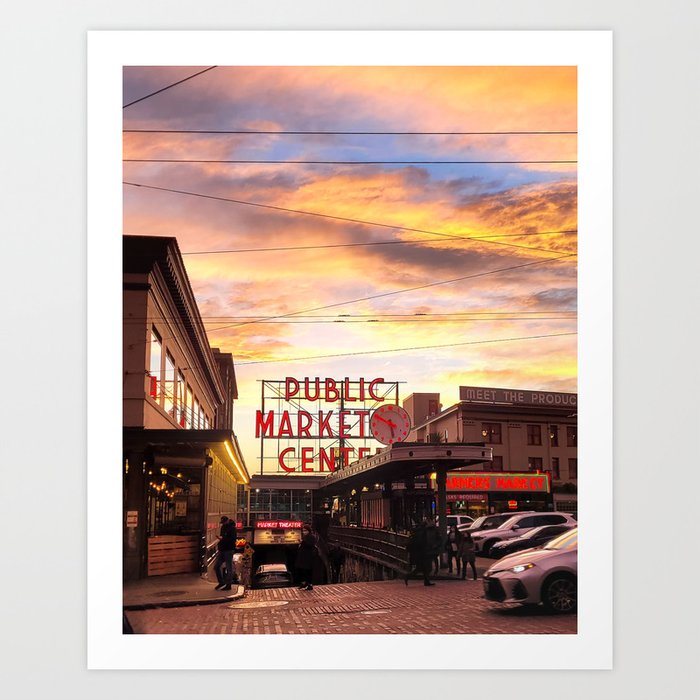 Burning Pike Place Sunset Art Print