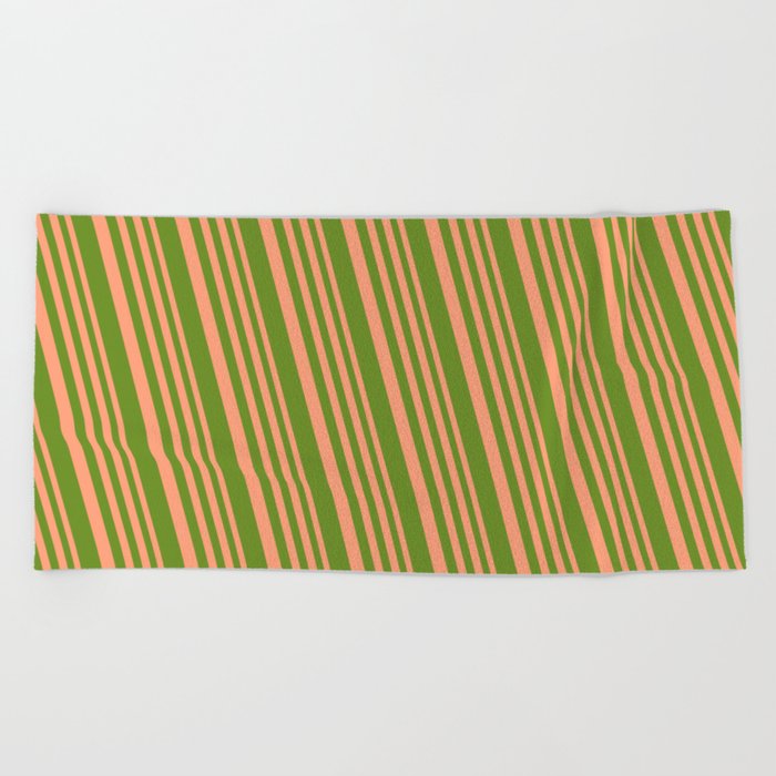 Light Salmon & Green Colored Lined Pattern Beach Towel