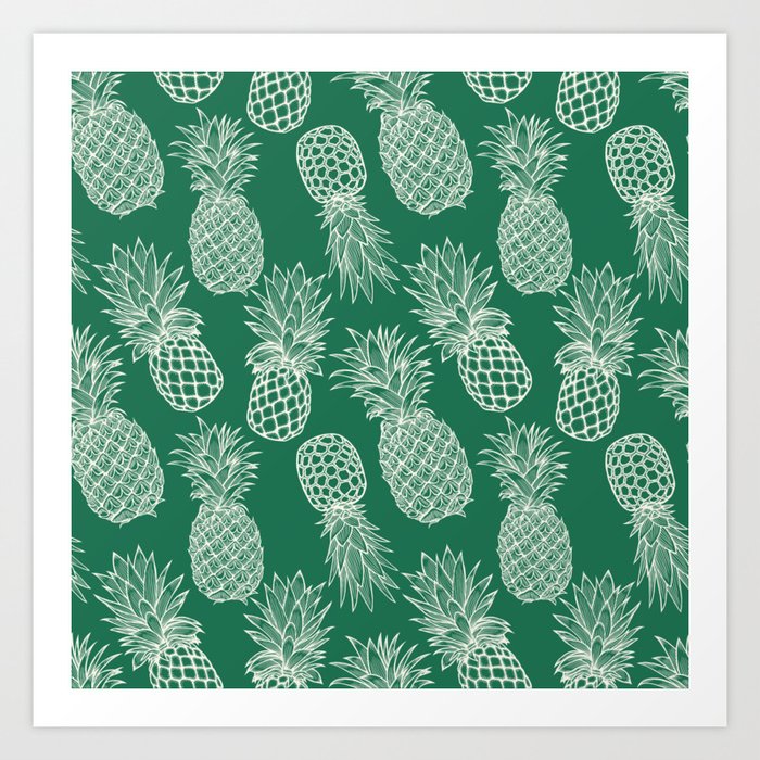 Fresh Pineapples Teal & White Art Print
