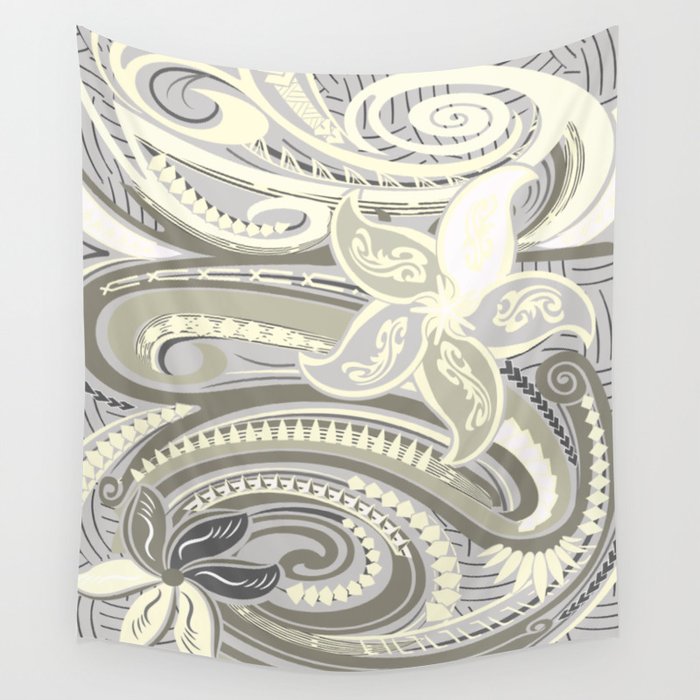 Polynesian Tribal Butter Yellow Threads Wall Tapestry