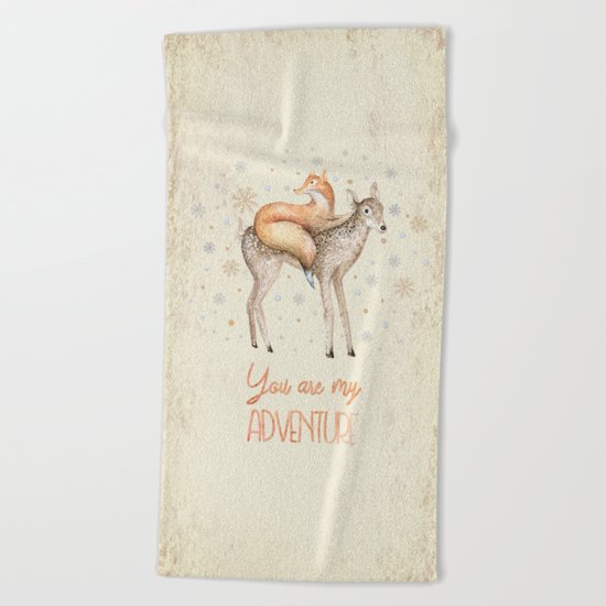 You are my adventure- fox and deer in winter- merry christmas Beach Towel