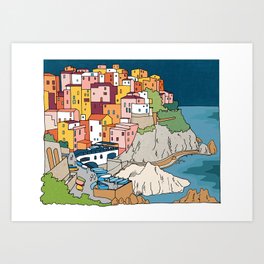 Cinque Terre Italy by Night  Art Print
