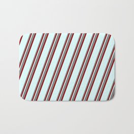 [ Thumbnail: Grey, Dark Red & Light Cyan Colored Stripes/Lines Pattern Bath Mat ]