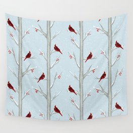 Red Cardinal Bird In The Winter Forest Wall Tapestry