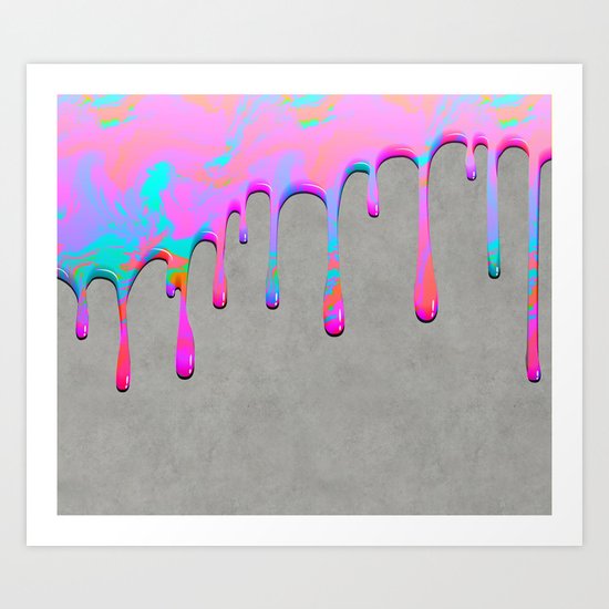 Pink Dripping Paint on Grey Art Print