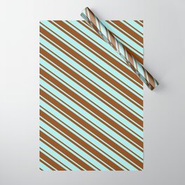 [ Thumbnail: Brown and Turquoise Colored Striped/Lined Pattern Wrapping Paper ]