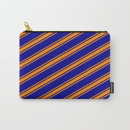 [ Thumbnail: Dark Blue and Dark Orange Colored Lines/Stripes Pattern Carry-All Pouch ]