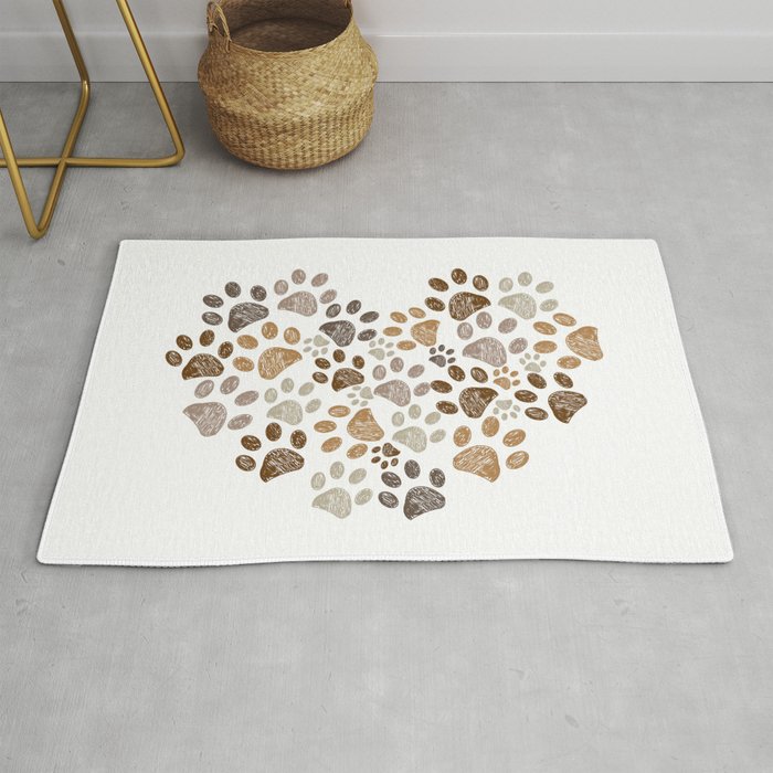 Made of heart doodle brown paw print Rug