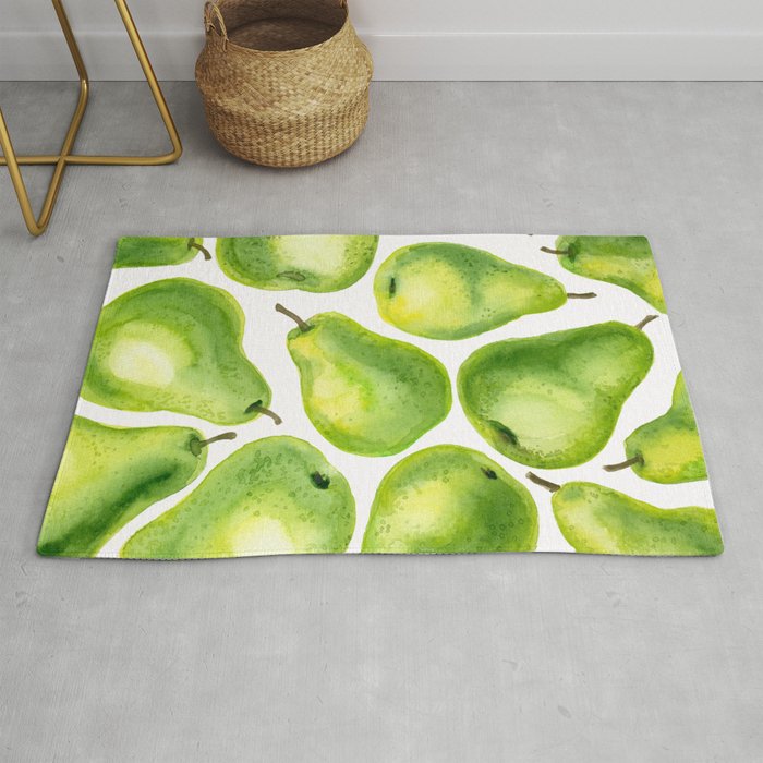 Green pears watercolor pattern Rug