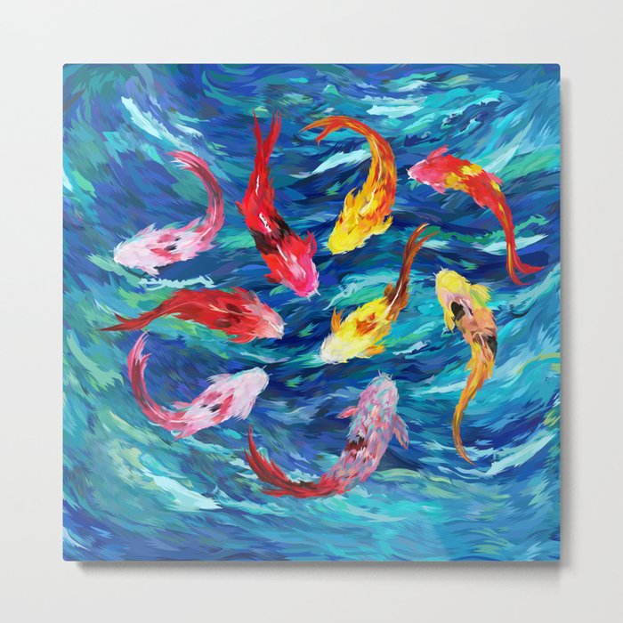 Koi Fish Rainbow Abstract Paintings Metal Print By Digitalizedteam