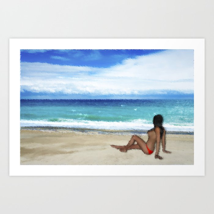 Girl On The Beach Painting Art Print By Markuk97 Society6