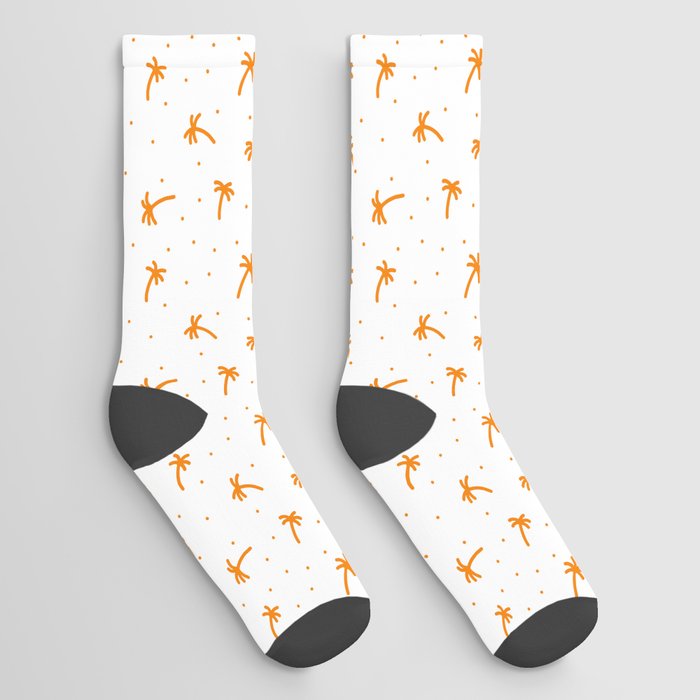 Orange Doodle Palm Tree Pattern Socks