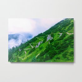 The steep path on the mountain Metal Print | Photo, Pathonmountain, Hdr, Zigzag, Intheclouds, Digital, Inheaven, Greenery, Highup, Jennersummit 