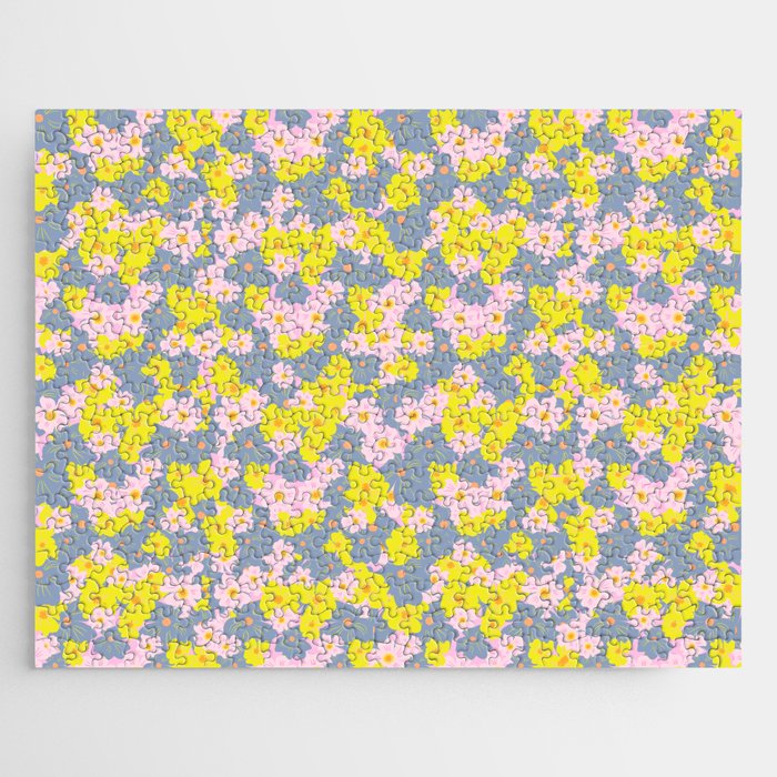 Pastel Spring Flowers Mini Pink Jigsaw Puzzle