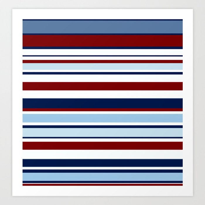 Nautical Stripes - Blue Red White Art Print