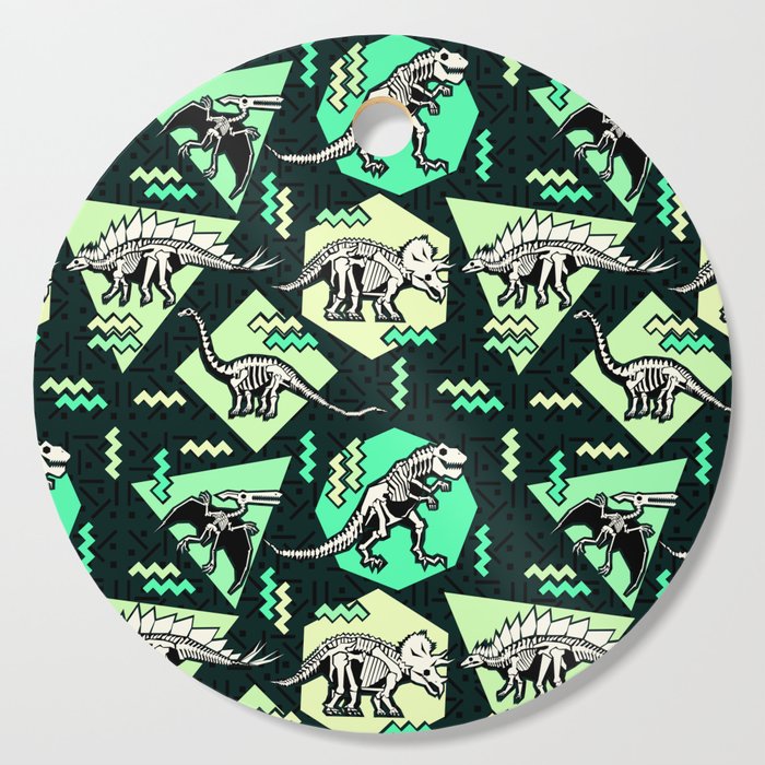 90's Dinosaur Skeleton Neon Pattern Cutting Board