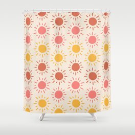 Retro Sun Pattern - Blush Yellow Terracotta Palette Shower Curtain