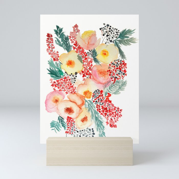 handmade watercolor bloom composition  Mini Art Print