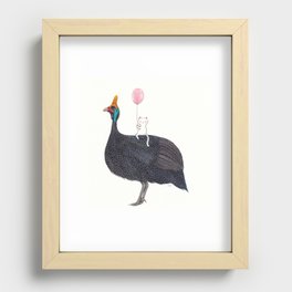 Guinea Fowl and Cat Recessed Framed Print