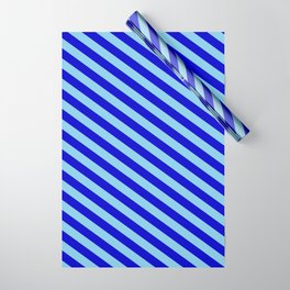 [ Thumbnail: Sky Blue & Blue Colored Lines Pattern Wrapping Paper ]