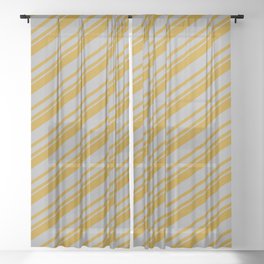 [ Thumbnail: Dark Goldenrod & Dark Grey Colored Stripes/Lines Pattern Sheer Curtain ]
