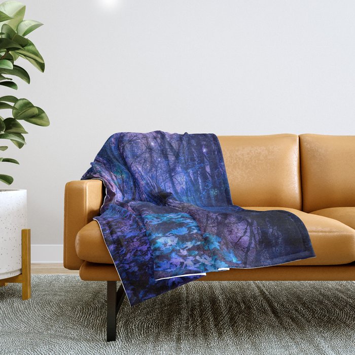 Enchanted Forest Lake Purple Blue Throw Blanket