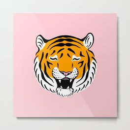 Happy Tiger (Pink and Marigold) Metal Print