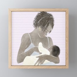 New Mom breastfeeding baby // watercolor portrait of postpartum moment between infant and new mother Framed Mini Art Print