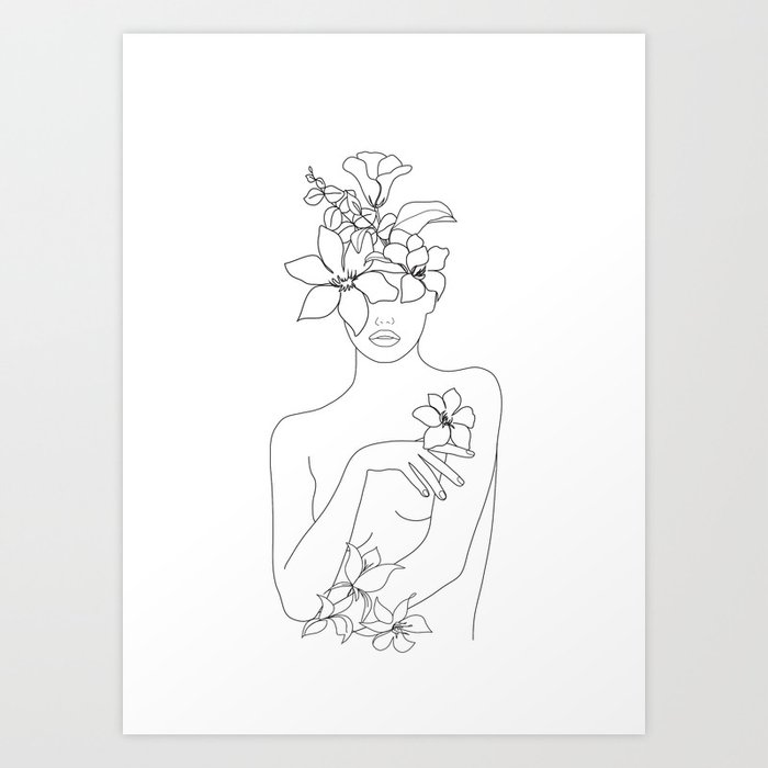 Minimal Line Art Woman with Flowers IV Kunstdrucke Minimal Line Art Woman with Flowers IV Kunstdrucke