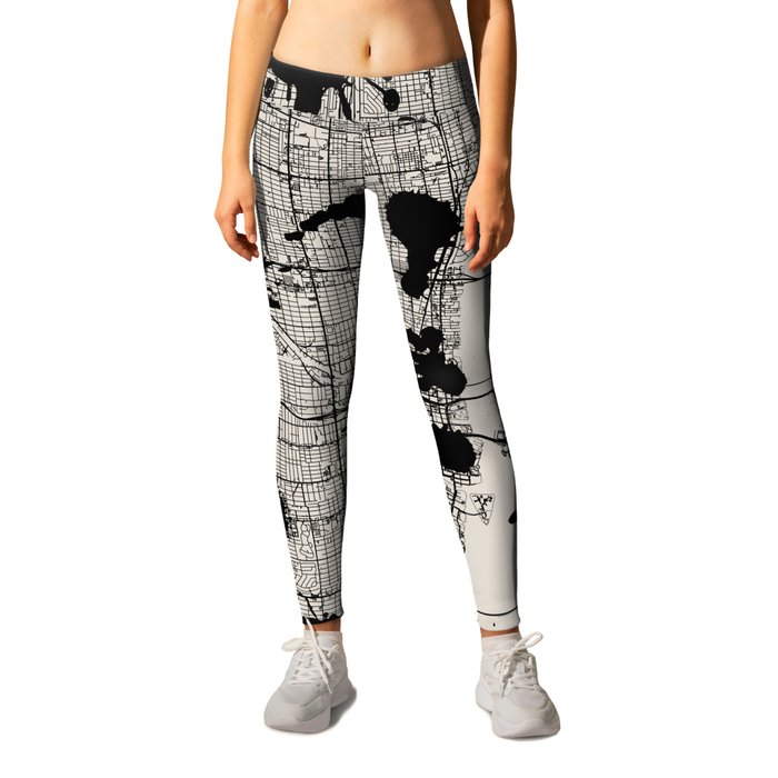 Artistic Miami Map - Black and White Leggings