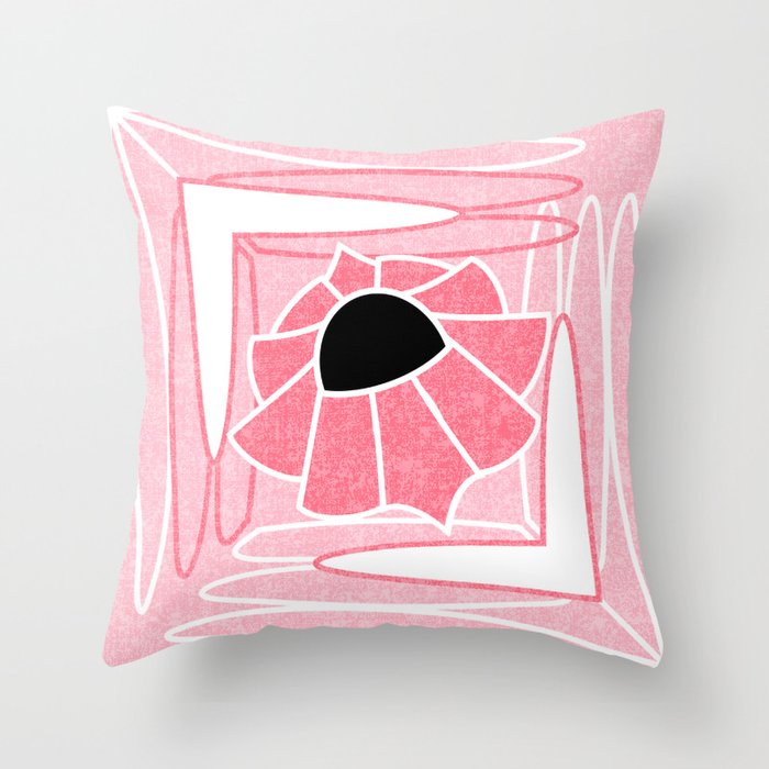 Mid Century Modern Boxed Flower Pattern // Blush Pink, Rose Pink, Black and White Throw Pillow