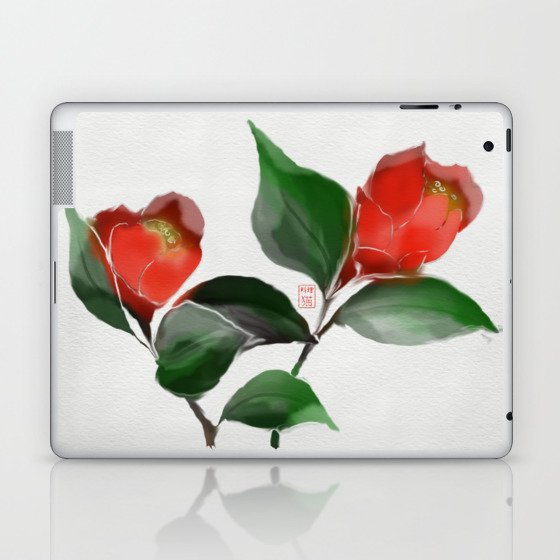warercolor and ink red camellias Laptop & iPad Skin