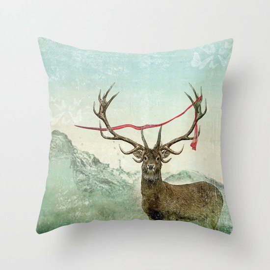 hold deer, tsunami Throw Pillow