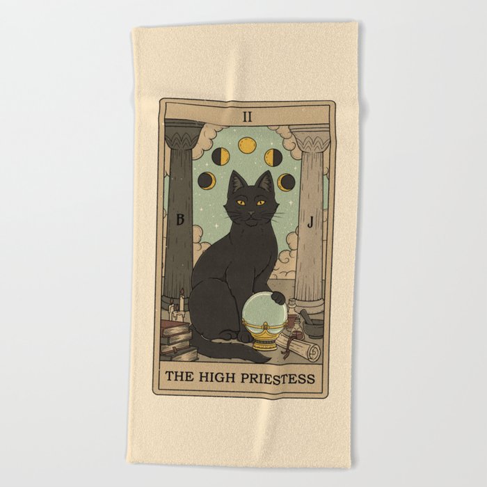The High Priestess - Cats Tarot Beach Towel