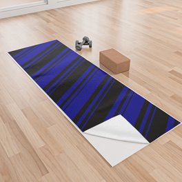 [ Thumbnail: Black & Dark Blue Colored Lines Pattern Yoga Towel ]