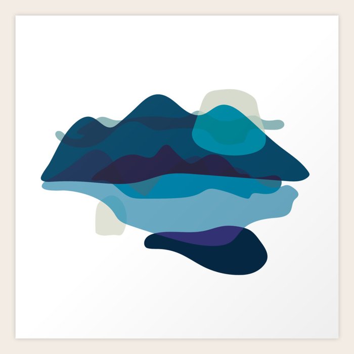Abstract Mountains Landscape in Blue Art Print by ...