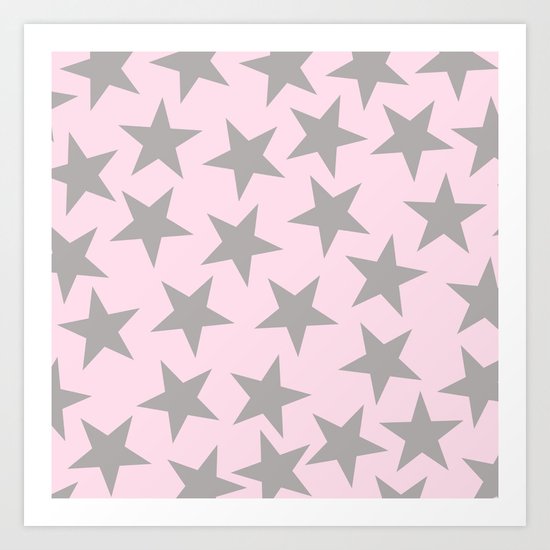 Grey stars on pink background pattern Art Print