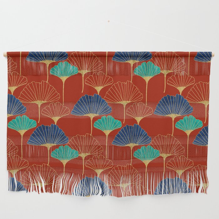 Gingko Biloba Leaves Abstract Pattern (red Background) Wall Hanging