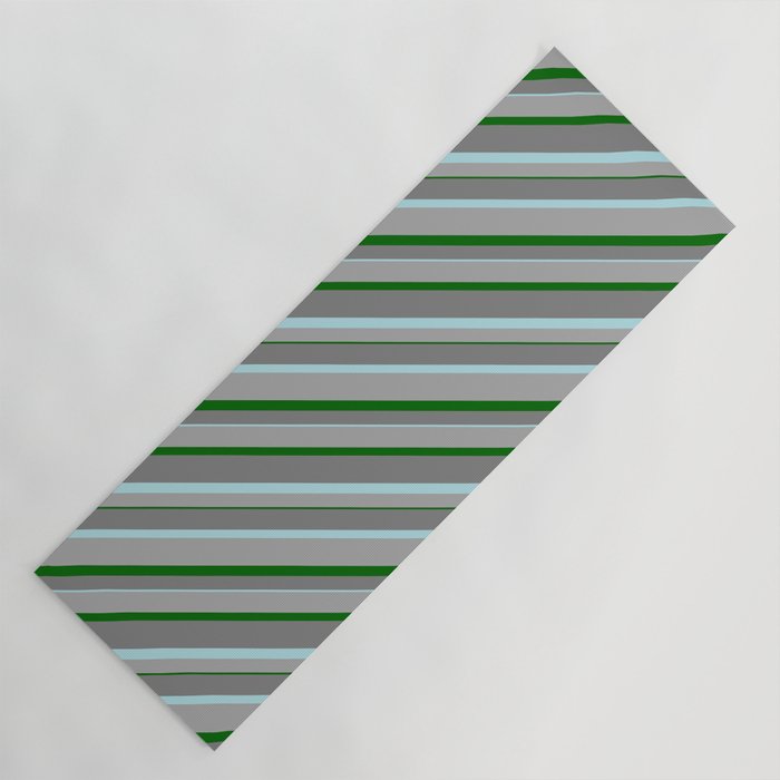 Grey, Powder Blue, Dark Gray, and Dark Green Colored Stripes/Lines Pattern Yoga Mat