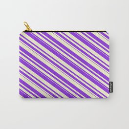 [ Thumbnail: Purple & Light Yellow Colored Stripes/Lines Pattern Carry-All Pouch ]