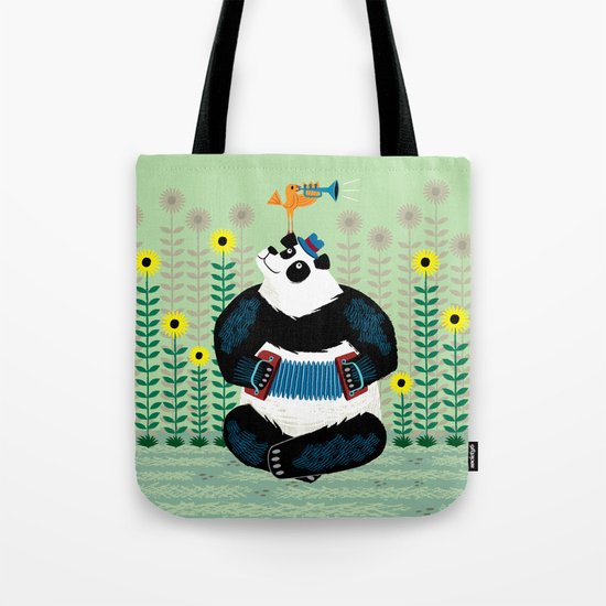 Panda Piazzolla and The Trumpet Bird Tote Bag