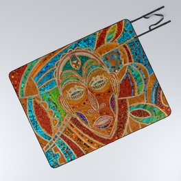 African Mask Illustration Picnic Blanket