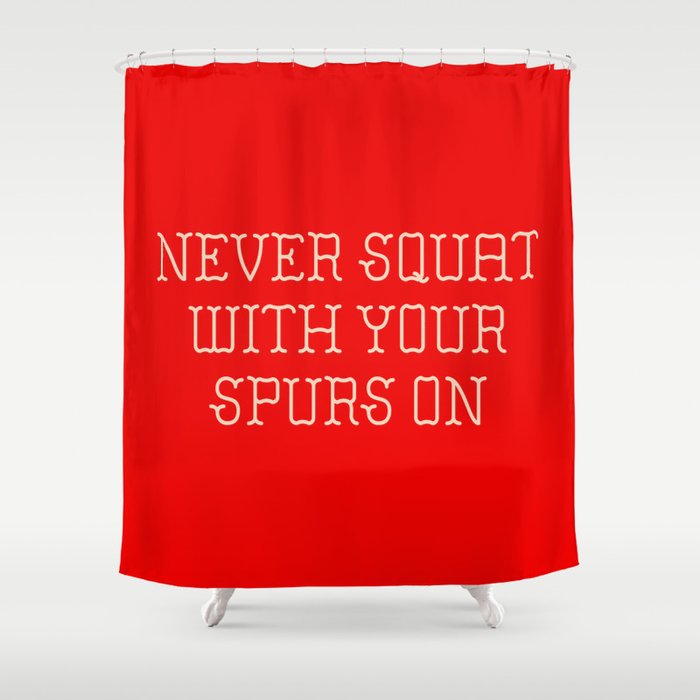 Cautious Squatting, Red and White Shower Curtain