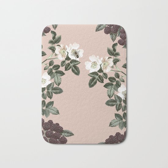 Bee Blackberry Bramble Coral Pink Bath Mat