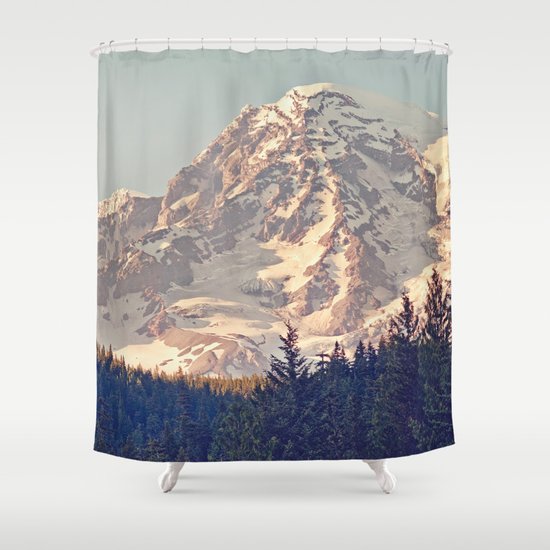 Mount Rainier Retro Shower Curtain
