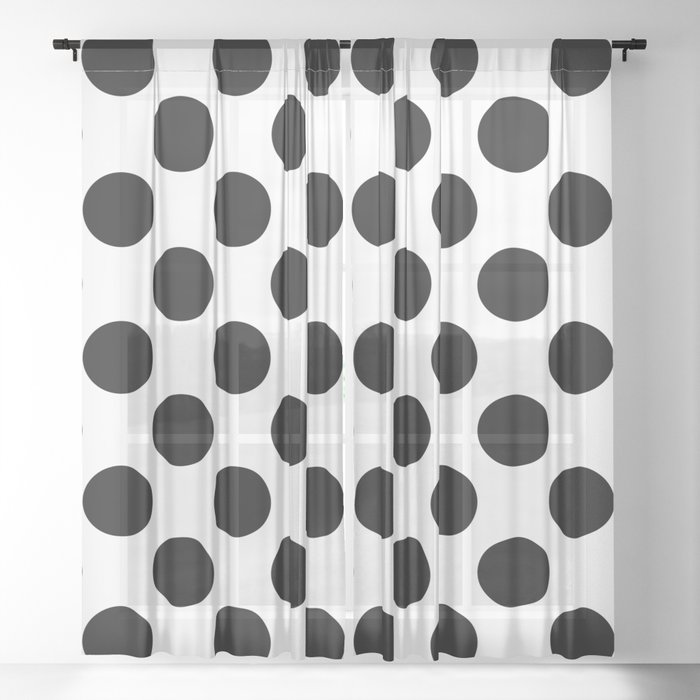 Black Large Polka Dots Pattern Sheer, Black Polka Dot Sheer Curtains