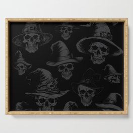Witch Skulls Vintage Horror Full Moon Forest Black Charcoal Gray Grey Serving Tray