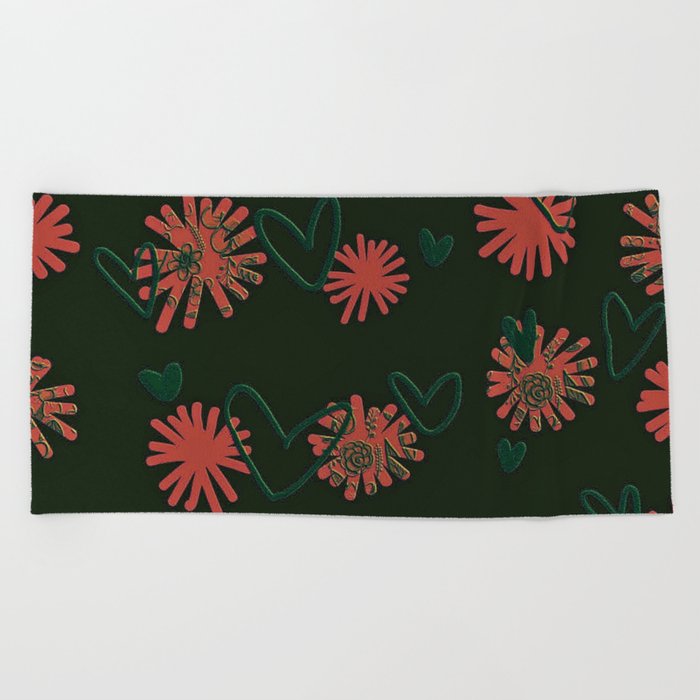 Hearts and Flowers Beach Towel